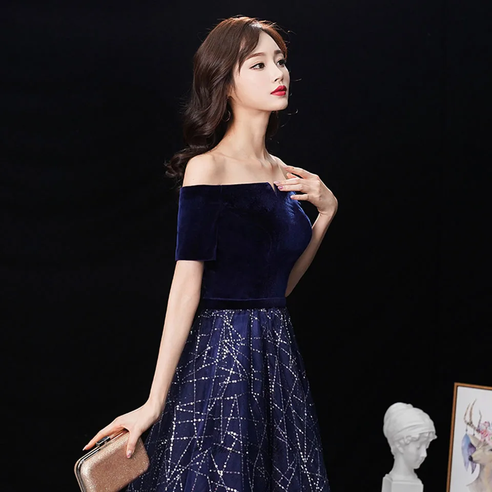 Vestidos De Fiesta, платья для выпускного вечера с открытыми плечами,, бархатный топ со шнуровкой сзади, фатиновая юбка, вечерние платья для особых случаев, Robe De Soiree