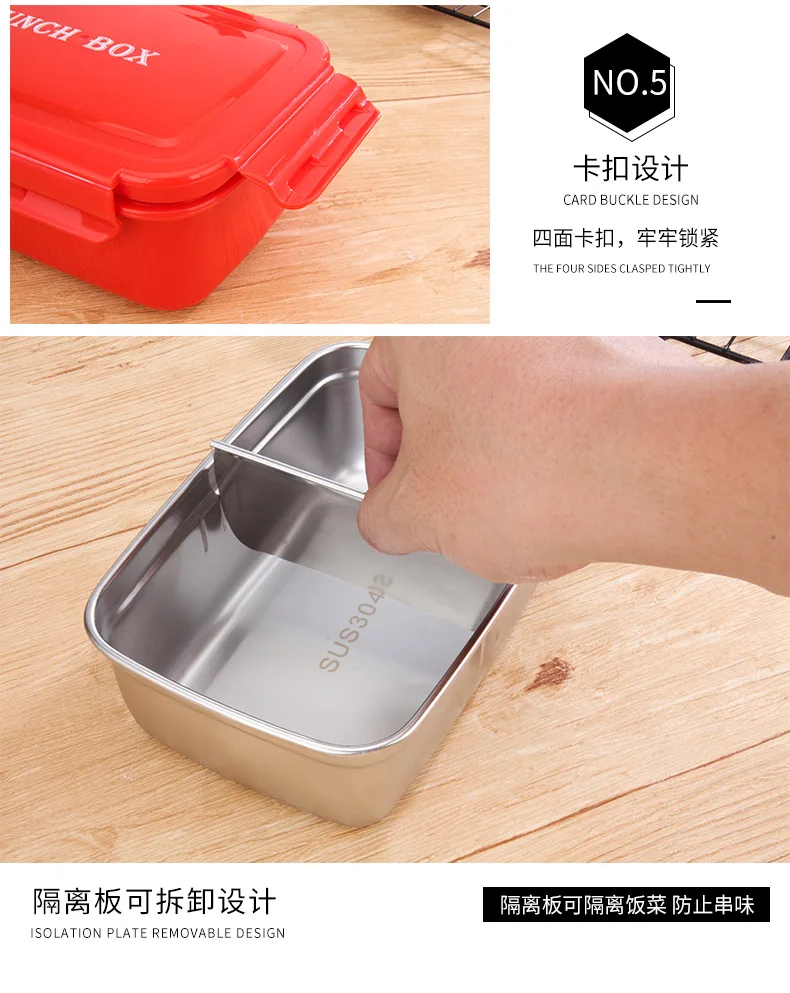 Bento box 304 из нержавеющей стали, Ланч-бокс для студентов и взрослых, изоляционный контейнер для хранения микроволновки, отдельный лоток