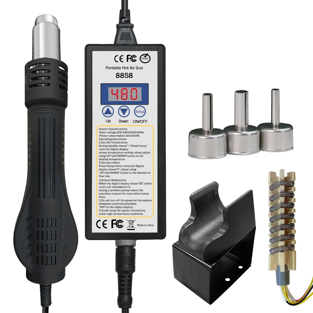 Hot air gun 8858 Micro Rework soldering station LED Digital Hair dryer