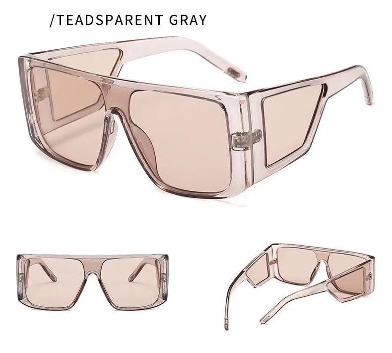 Ретро очки против ветра, женские модные большие квадратные солнцезащитные очки, женские солнцезащитные очки, винтажные линзы, модные мужские/женские очки - Цвет линз: transparent gray