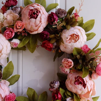 

40cm Spring Artificial Peony Garland Front Door Wreath Home Window Wall Decor DIY Home Decor Natural Rattan Wreath Easter Wreath