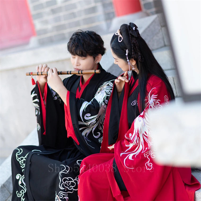 Традиционный китайский стиль Hanfu платье для мужчин и женщин с вышивкой элегантный древний народный танцевальный костюм Новогодняя фотография для влюбленных