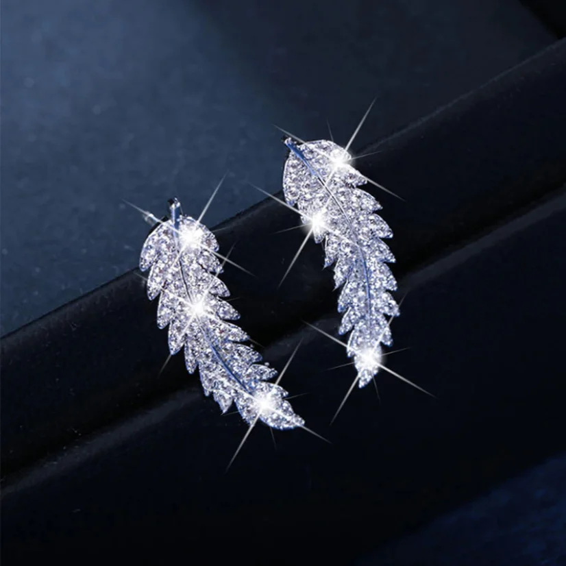 

Elegant Shiny Leaf Earrings Women Rose Gold Zircon Stone Drop Wedding Bride Jewelry Decorations For Girls New Year Gifts