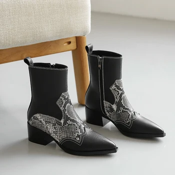 

Animal Prints Women Ankle Boots Warm Short Boots boots woman genuine Leather High Heels Party Basic Shoes Woman