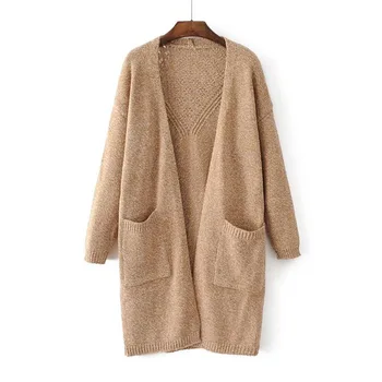 

2020 New Sweater Women Europe And America Fashion Large Size In The Long Section Of Large Pocket Back Hollow Cardigan 16810