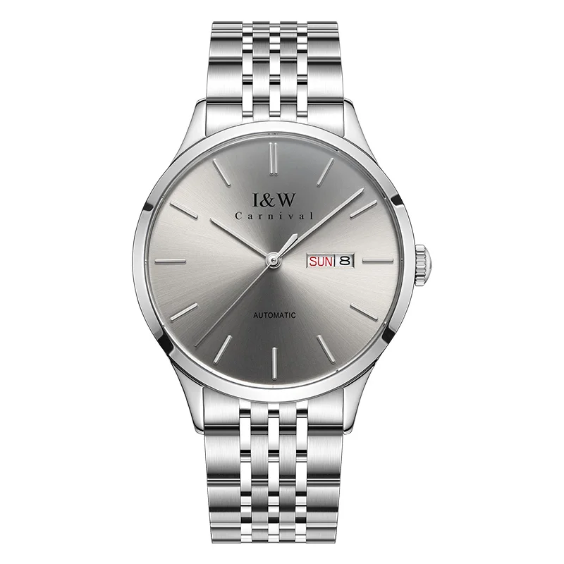I& W Reloj модные механические часы для мужчин карнавал автоматические нержавеющая сталь мужские s часы лучший бренд класса люкс водонепроницаемые мужские часы - Цвет: silver gray