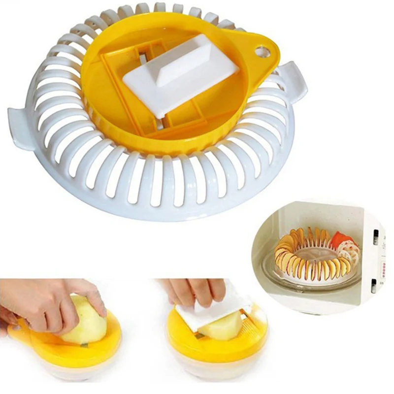 3PCS/set Microwave Oven Fat Free Potato Chips Maker Set Chips Rack Kitchen Bakeware DIY Slicer Baking Homemade Chip Slicer