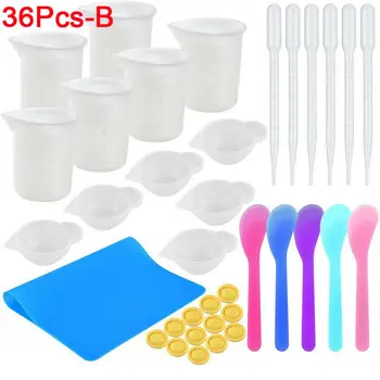 

36PCS Resin Casting Tools Stirring Cup Measuring Mixing Cup Disposable Finger Cots Reusable Mat DIY Jewelry Making Accessories