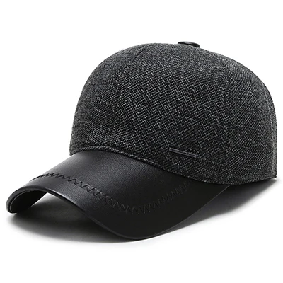 Dark Gray Мужские бейсболки из искусственной кожи EAGLEBRON, регулируемая зимняя шапка, утолщенная флисовая Кепка, Лоскутная бейсболка для мужчин - Цвет: Dark Gray