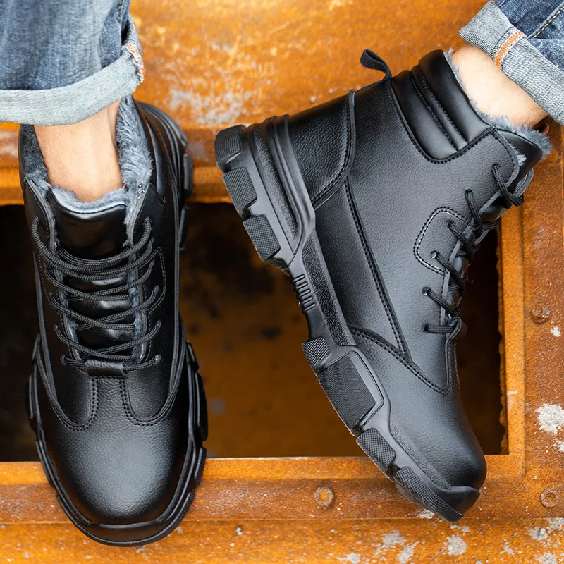 Winter Plus Velvet High-top Safety Shoes Steel Toe Cap Anti-smash Anti-stab Protection Shoes Lightweight Comfortable Work Boots