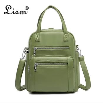 

Backpack 2020 new ladies PU leather multifunctional bag casual large capacity student schoolbag green main