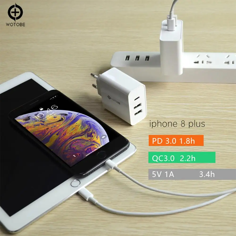 65 Вт USB-C зарядное устройство, 1 порт PD/QC3.0 60 Вт, 2 порта USB Smart 2.4A 12 Вт, 2 м кабель для USB-C ноутбуков MacBook Pro/Воздушный iPad Pro S8/S9/S10
