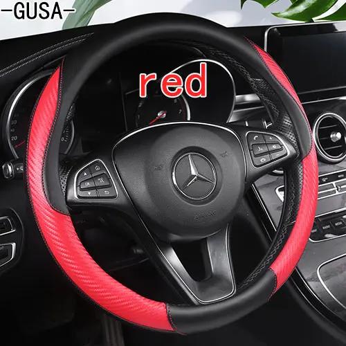 Ультратонкая волоконная кожа ручной пошив чехол рулевого колеса автомобиля рулевое колесо Чехлы для Opel Ford Focus Fusion Escort Kuga Buick - Название цвета: red