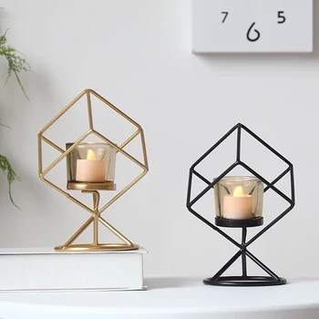 

Nordic Golden Candlestick Modern Stand Candle Holder Lantern Candle Christmas Adornos Para Casa Romantic Geometric Decor FF8C007