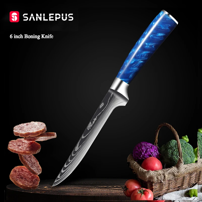 SANLEPUS 6&quot inch Bonining Knife Chef Kitchen Knives Laser Damascus Pattern Sharp Japanese Santoku Utility | Дом и сад