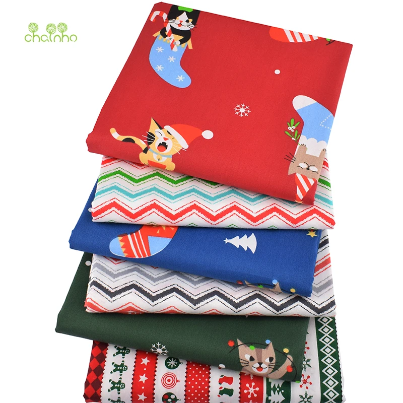 Chainho, 6 шт./лот, Рождественская серия, саржевая хлопковая ткань с принтом, Лоскутная Ткань для шитья своими руками, стеганый материал для детей и малышей, 40x50 см