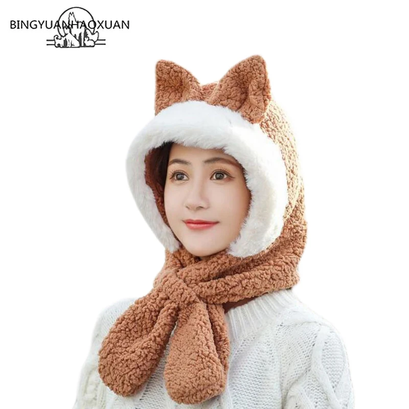 

Winter Knitted Baby Hats Girls and Boys Hat with Warm Wool Liner Cute Cat Ears Hats for Children