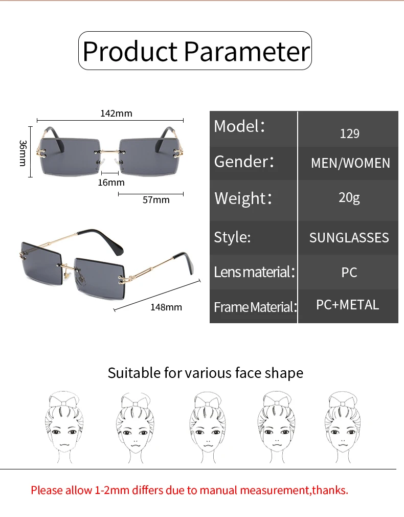 Square Frameless Clip Shades For Women Wholesale Retro Vintage Designer Fashion Sunglasses For Women And Man Alloy Golden Car best sunglasses for big nose