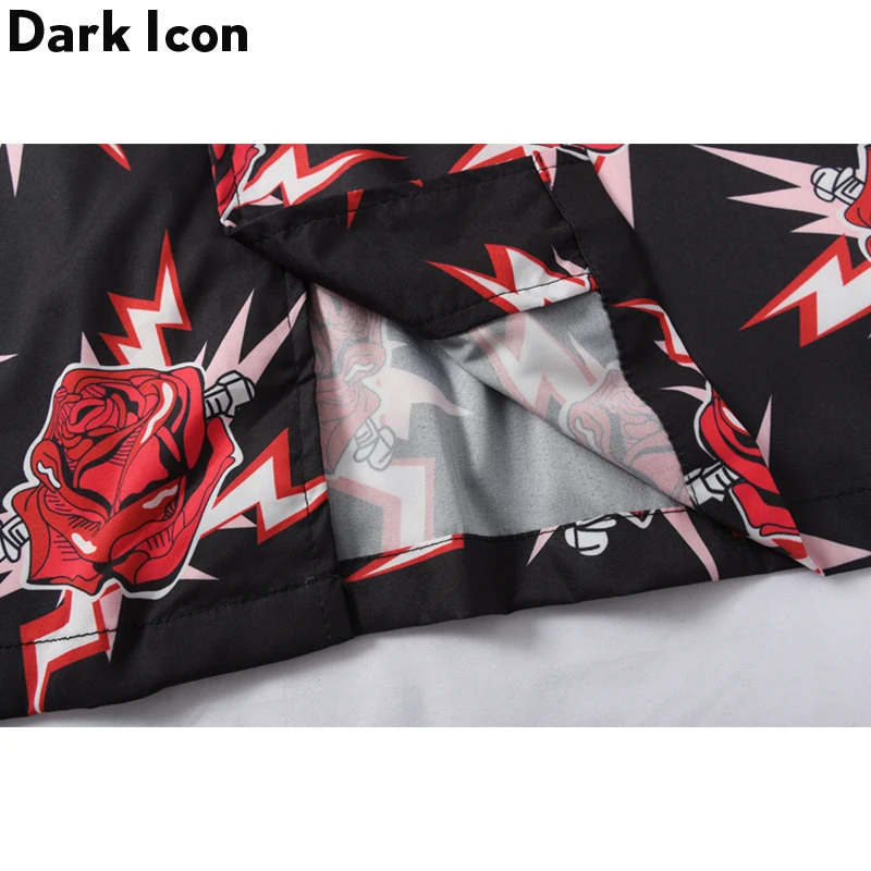 DARK ICON пляжные Гавайские рубашки мужские Новая мода с принтом розы мужские рубашки с коротким рукавом хип-хоп рубашки