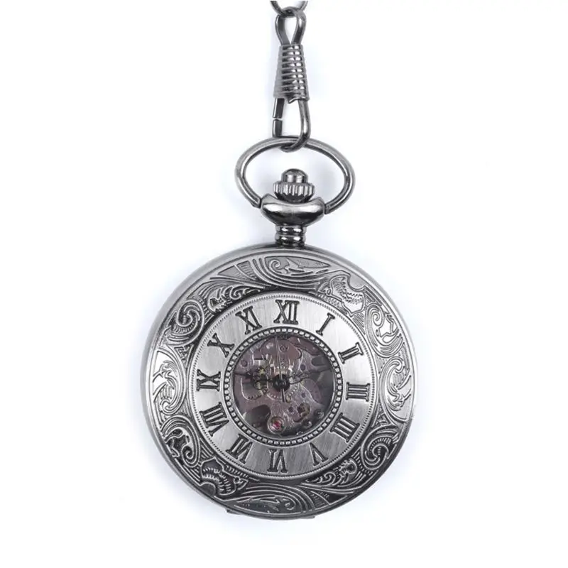 Портативный ручной намотки карманные часы механические скелетные римские цифры резные часы водонепроницаемые винтажные раскладушки резные полые