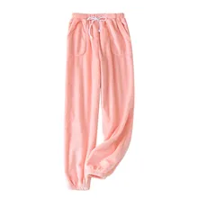 Женские зимние штаны для сна, флисовые брюки, одноцветные фланелевые повседневные зимние теплые флисовые штаны на шнурке, d91203