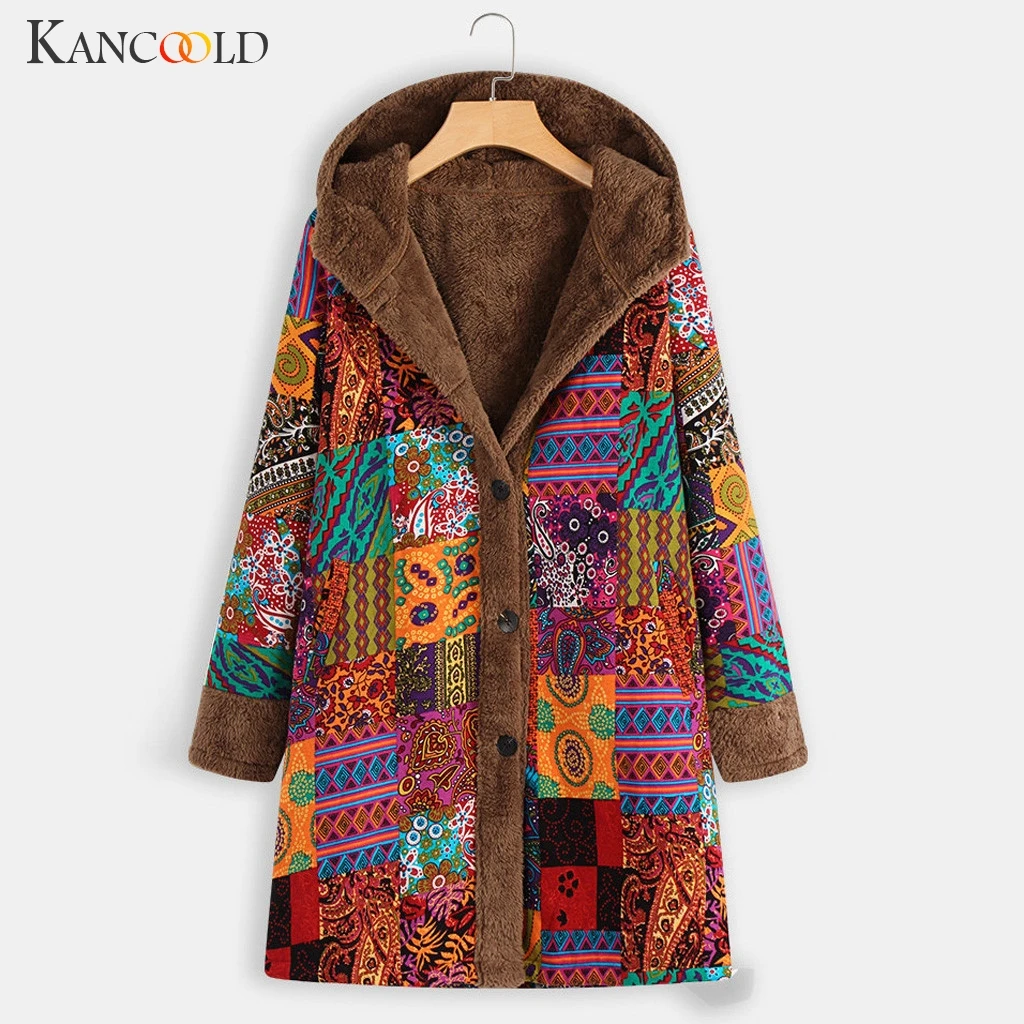 KANCOOLD, Женская куртка, женская, с капюшоном, с длинным рукавом, в винтажном стиле, для девушек, флис, утолщенное пальто, на пуговицах, длинное пальто, Осень-зима, шерстяное пальто