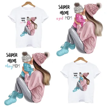 super mom boy girl stripes heat-sensitive patches thermo stickers on clothes iron on transfers for clothing flower applique top 1