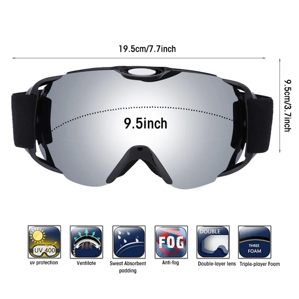 Противотуманные двухслойные лыжные очки ветрозащитные мягкие и приятные на ощупь эластичные мужские и женские снежные сноубордические очки из ТПУ материала