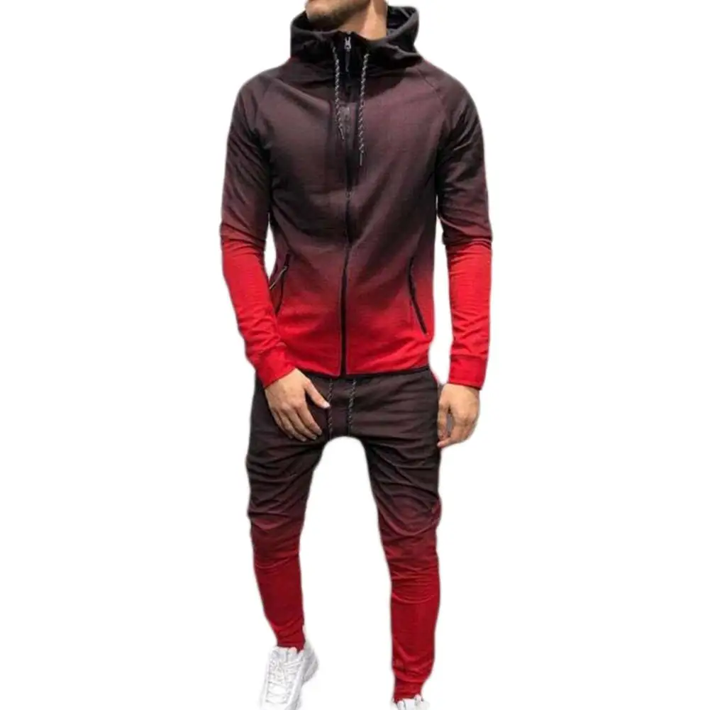 

Sportswear Men's casual sports suit 2Pcs Men Gradient Color Drawstring Zipper Hoodie Sweat Pants Tracksuit Sport Set