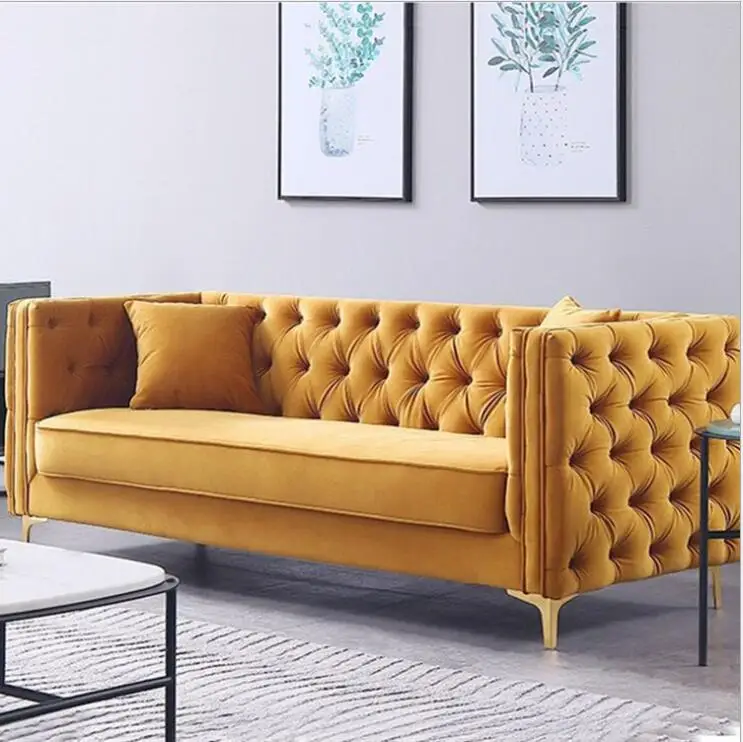 Good quality High-end yellow double three-seat sofa