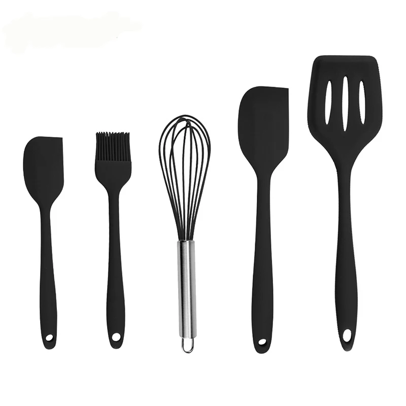 5 pcs Black Cooknig Термостойкие антипригарные кухонные силиконовые кухонные принадлежности набор Тернер венчик лопатка пищевая щетка антипригарные кухонные инструменты для приготовления пищи - Цвет: 5 pcs Black Cooknig