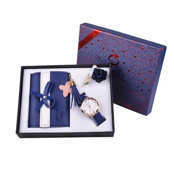 

Women's Quartz Watch Wallet Corsage 3pcs set Gift Box Christmas New Year Gift Simple Women's Watches Fashion Clock Cucko Ladies