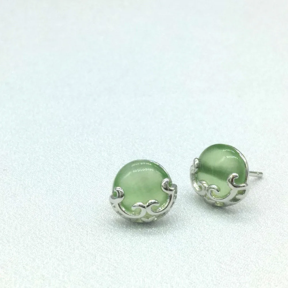Jewelry High Quality Natural Agate Jade Stones With 925 Sterling Silver Stud Golden Exquisite Earrings Lucky Accessories Gift