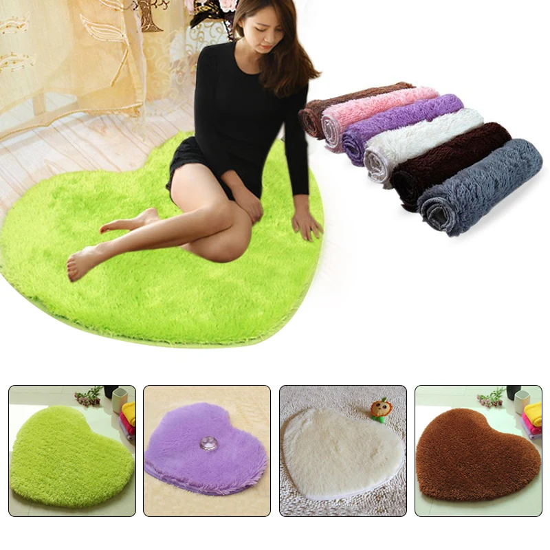 

30x40cm Heart-shaped Soft Mats Nonslip Carpet Shower Floor Bathroom Door Mats Cushion Shaggy Rug Bath Rug