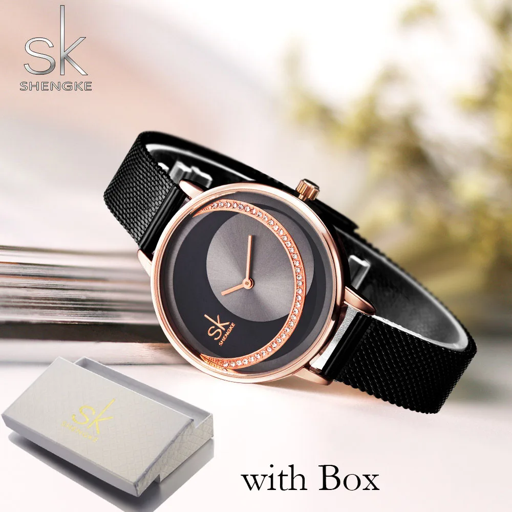 SK Fashion Luxury Brand Women Quartz Watch Creative Thin Ladies Wrist Watch For Montre Femme Female Clock relogio feminino - Цвет: Gold Black With Box