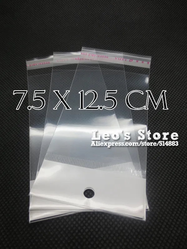 7.5x12.5cm Self Adhesive OPP Bag With Hanging Hole, Clear Header Plastic Bag,Supermarket Bag,wholesale free shipping