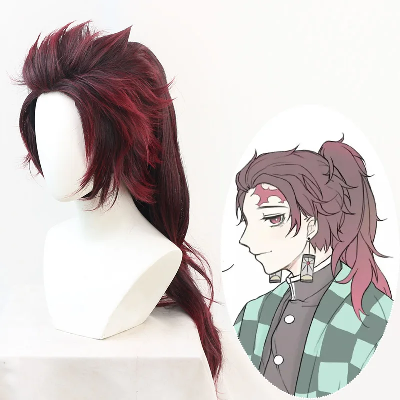 Tanjirou Kamado аниме Demon Slayer Kimetsu No Yaiba Косплей парики длинные волосы парик+ шапка парик