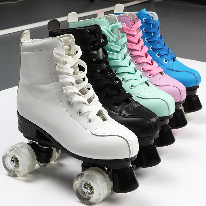 Unisex Rollschuhe PU Leder High-Top Double-Row Roller Skate Schuhe für Frauen