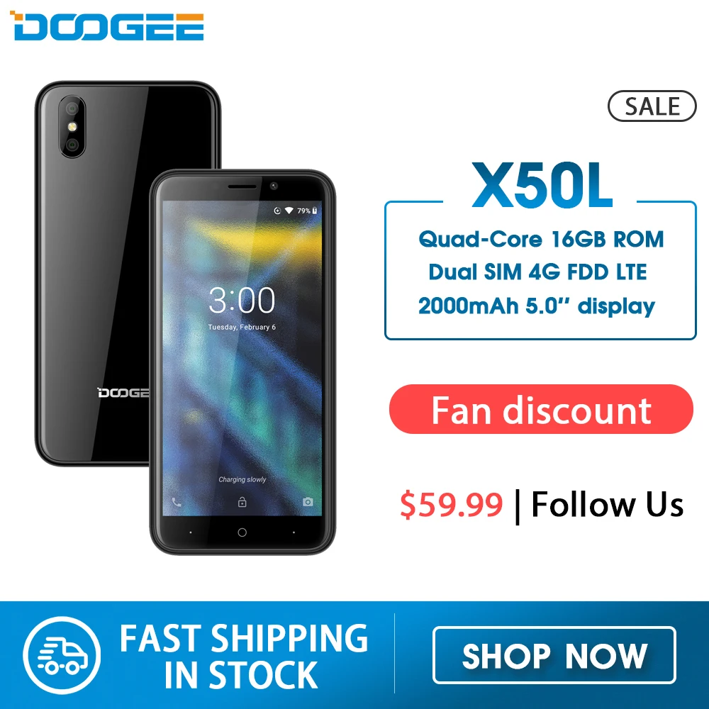DOOGEE X50L мобильный телефон с двумя sim-картами 5 0 дюймов дисплей 1 ГБ ОЗУ 16 Гб ПЗУ