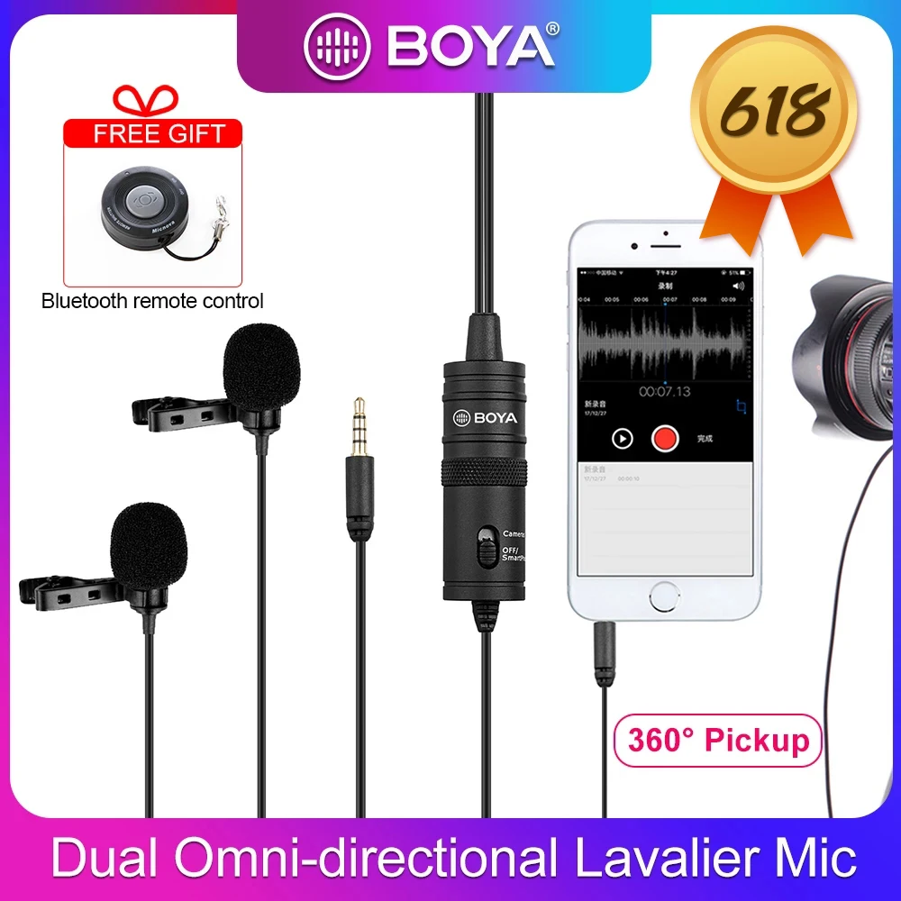 BOYA BY-M1DM Dual Omni-directional Lavalier Microphone Mic for DSLRs Camera Camcorder for Smartphone Audio Recorders PC & more
