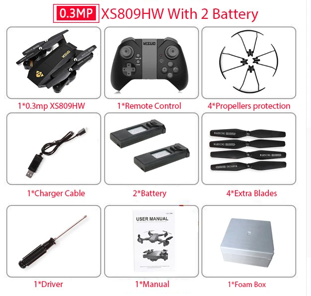 Visuo Xs809hw Xs809w складной Дрон с камерой Hd 2mp широкоугольный Wifi Fpv удержание высоты Rc Квадрокоптер Вертолет Vs H47 Дрон - Цвет: 30W XS809HW 2B