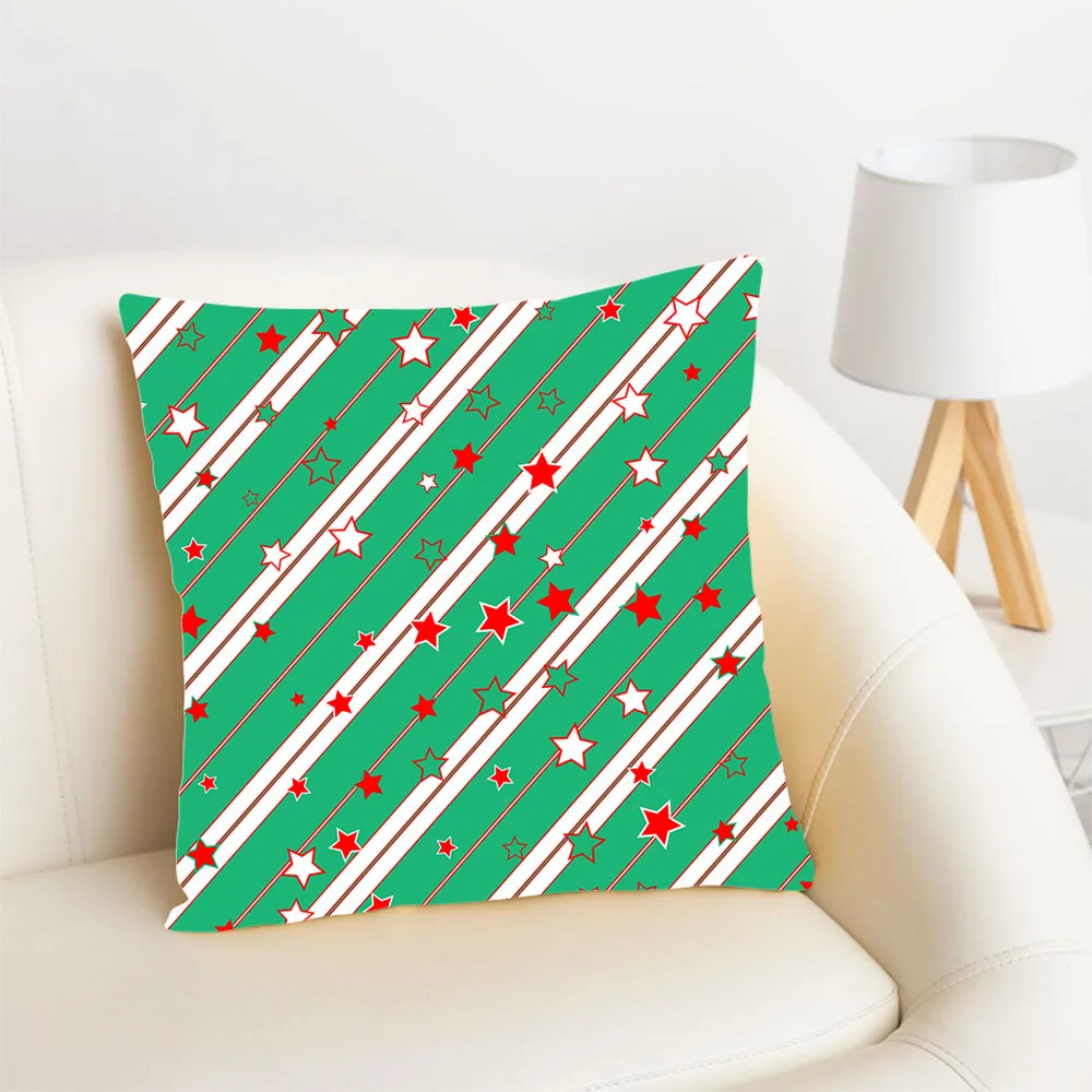 

HX Christmas Pillow Case 3D Graphics Striped Polyester Zipper Print Pillow Cover Cushion Cover For Beds Sofa Festival Gifts