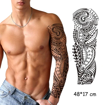 

waterproof temporary tattoo sticker full arm totem pattern manly tatoo fake tatto flash black sleeve tattoos to man woman girl