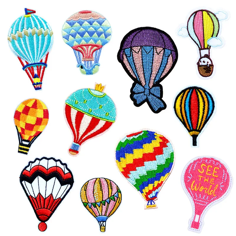 

Iron on Patches for Clothing Stripes Hot Air Balloon Badges Sticker on Clothes Embroidered Patches for Kids Garment DIY Applique