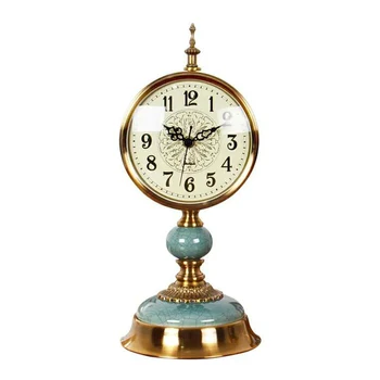

Retro Table Clock Metal European Table Clock Ceramic Base Silent Bedside Desk Timekeeping Clock for Bedroom Living Room