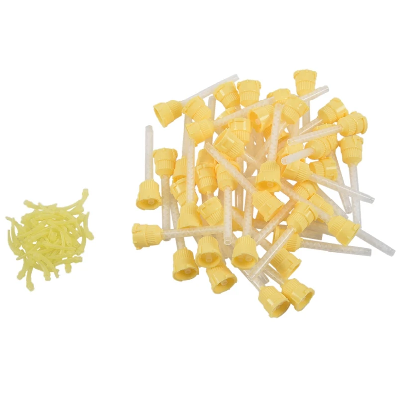 

50x Dental Impression Tip Temporary 1: 1 Silicone Rubber, 50X Yellow Tips+Injection Head