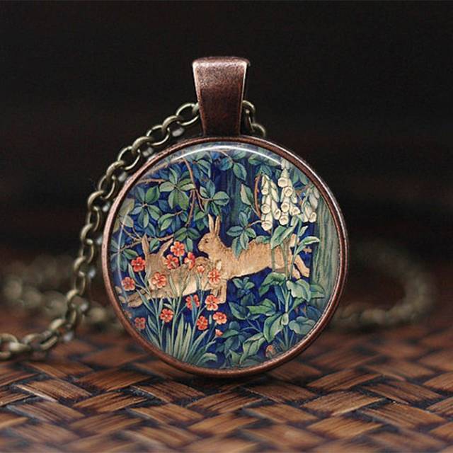 Running Rabbit Dome Glass Pendant Necklace Bunny Choker Necklace for Women Girls Animal Trendy Delicate Charm Gift Jewelry