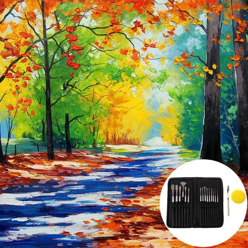

15pcs Nylon Hair Artist Paint Brushes Set Sponge with Storage Case Watercolors Acrylic Palette Knife Oil Painting Art Supplies