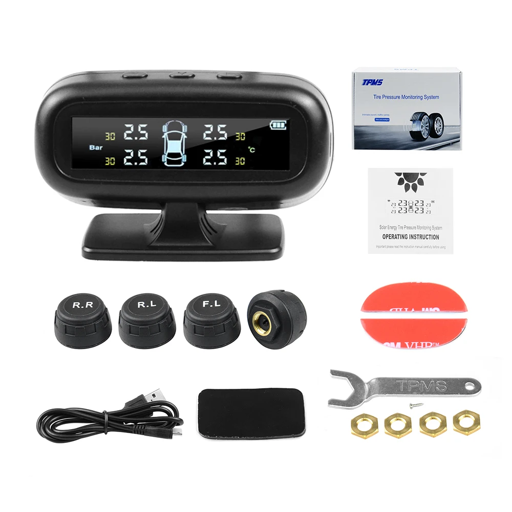 Car tire pressure monitor sensor ATDIAG TPMS USB Solar Charging Bar Psi C' display tire pressure alarm tool