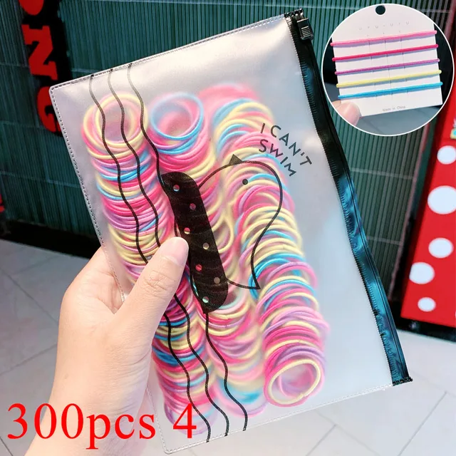 100/500pcs/Bag Girls Cute Colorful Basic Elastic Hair Bands Ponytail Holder Children Scrunchie Rubber Band Kids Hair Accessories 300pcs 4